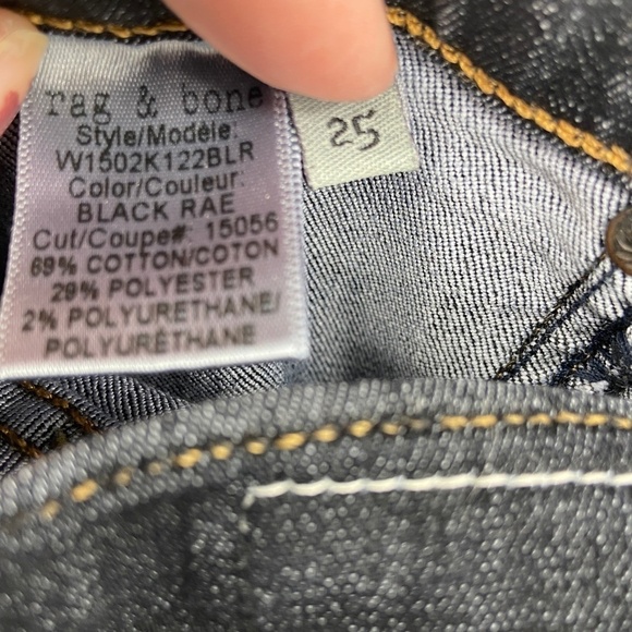 RAG & BONE Mid-Rise Skinny Black Rae Dark Wash Cotton Blend Jeans Size 25 - Picture 11 of 11